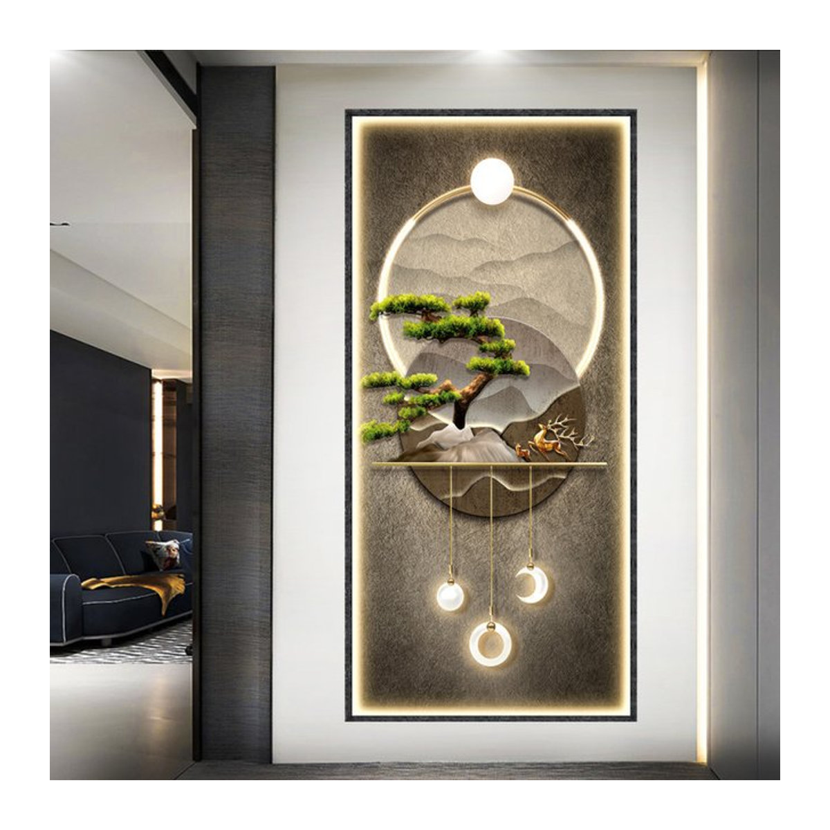 Moderne Wandmalerei Licht und Schatten als dekorative Wanddekoration für dein Wohnzimmer, B/H: 50 x 105 cm - Bild 1