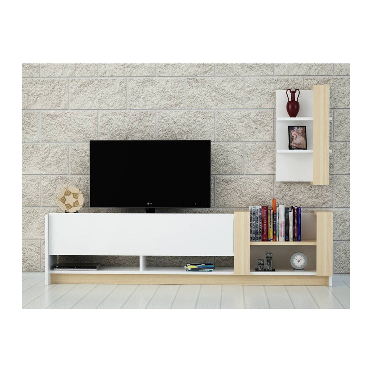 Moderne Wohnwand Kazablanka Safir in Weiß, TV-Schrank aus Holzwerkstoff, B/H/T: 182 x 45 x 30 cm - Bild 3