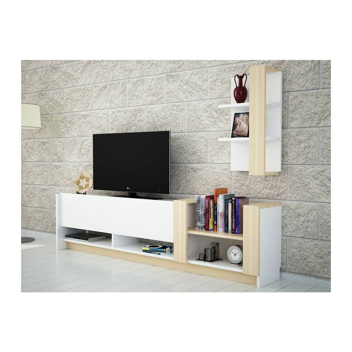 Moderne Wohnwand Kazablanka Safir in Weiß, TV-Schrank aus Holzwerkstoff, B/H/T: 182 x 45 x 30 cm - Bild 4