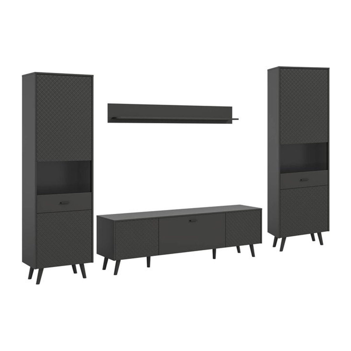 Moderne Wohnwand LINEA von xonox.home in Grau und Schwarz, B/H/T: 331 x 195 x 40 cm - Bild 1