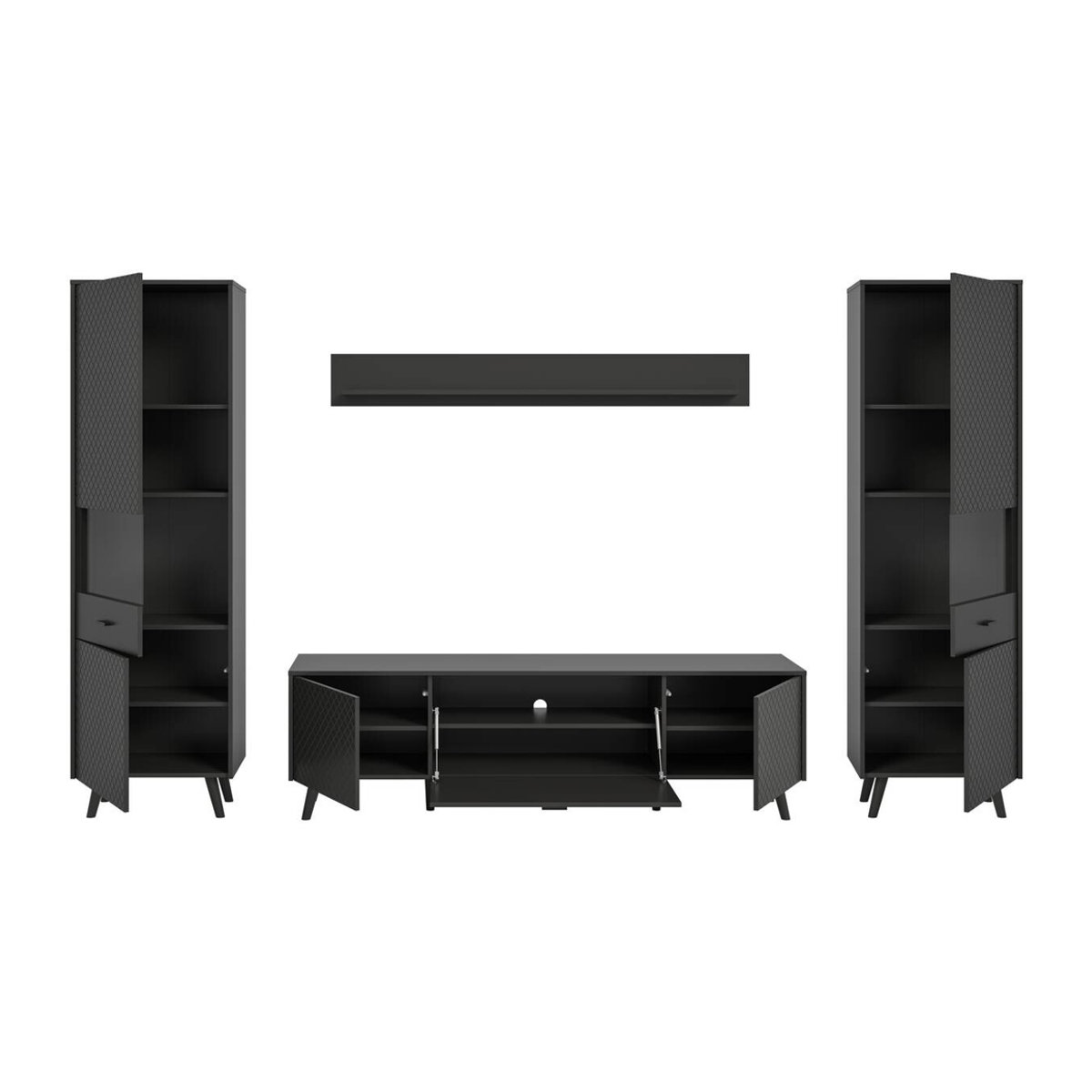 Moderne Wohnwand LINEA von xonox.home in Grau und Schwarz, B/H/T: 331 x 195 x 40 cm - Bild 3