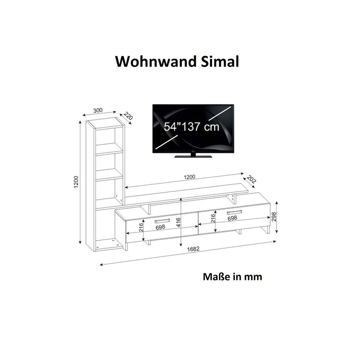 Moderne Wohnwand Simal Cordoba in Weiß aus Holzwerkstoff B/H/T: 168,2 x 120 x 29,5 cm - Bild 2
