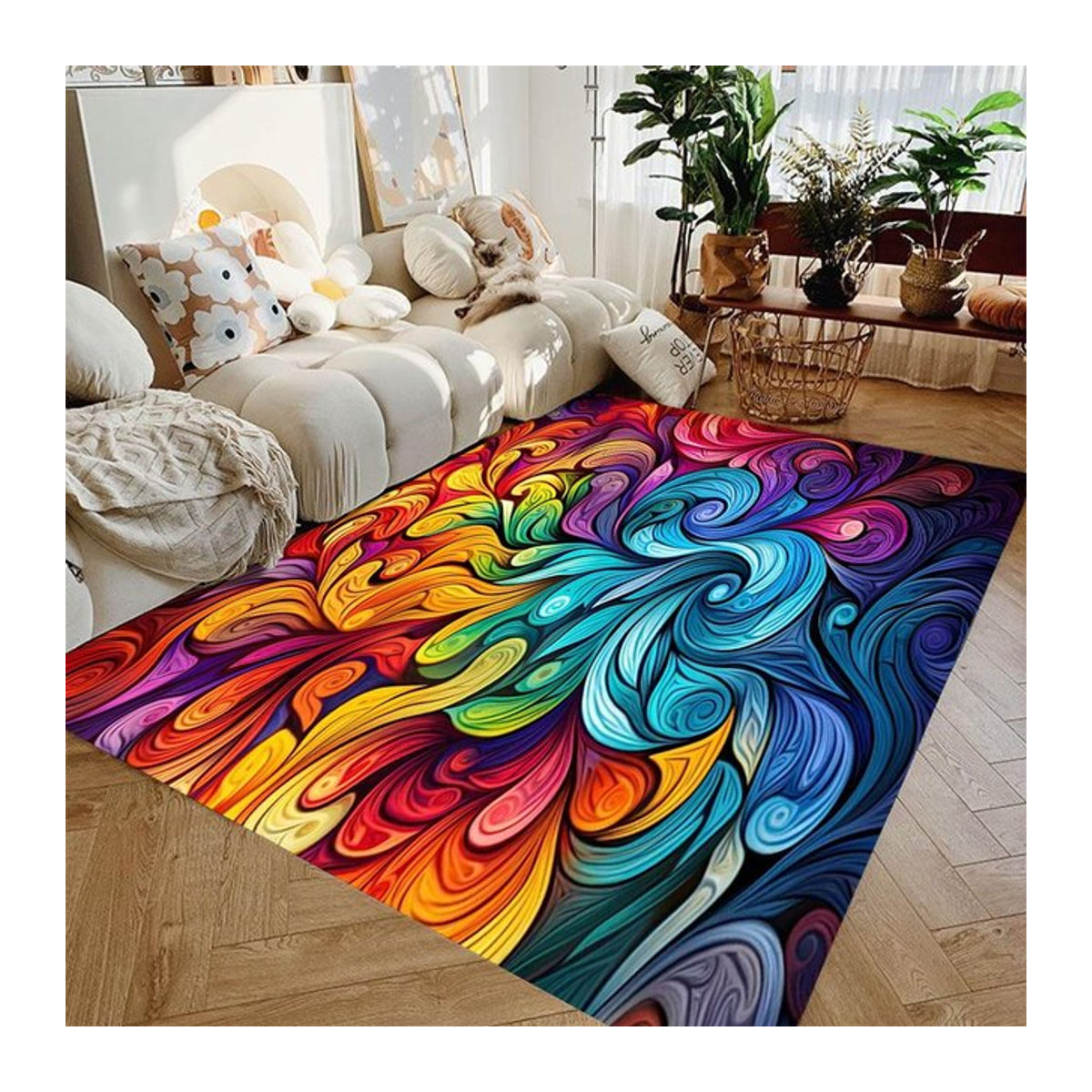 Moderner abstrakter Teppich mit lebendigem Spiral-Design in Mehrfarbig für Wohnzimmer, Schlafzimmer oder Flur, B/B: 120 x 160 cm - Bild 1