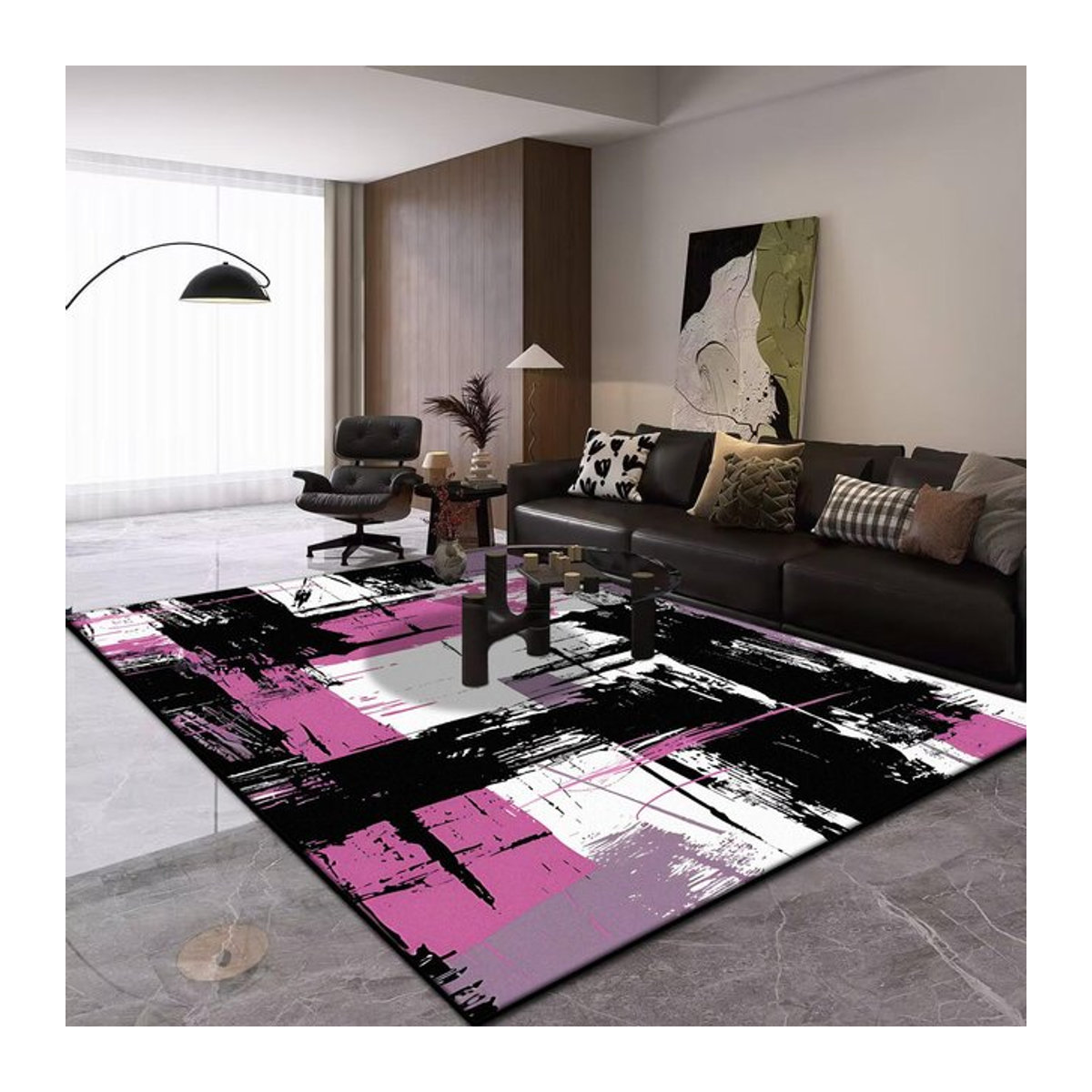 Moderner abstrakter Teppich von JGJG in Licht, rutschfest und waschbar, B/B/H: 90 x 60 cm - Bild 1