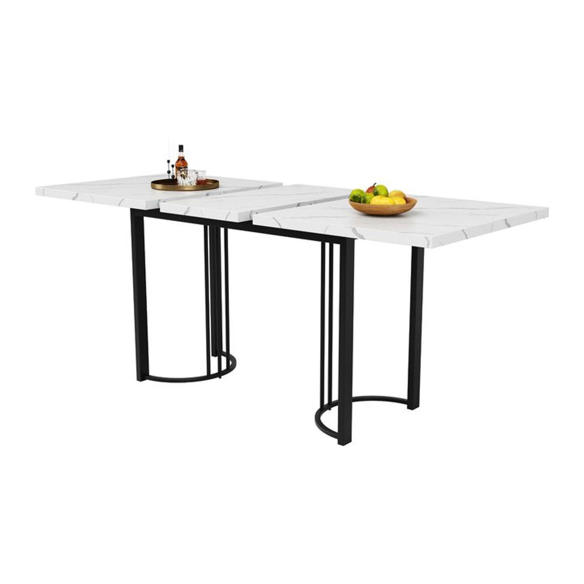 Moderner ausziehbarer Esstisch aus Holzwerkstoff und Metall in Weiß/Schwarz, B: 140-179,5 cm, T: 80 cm, H: 75,5 cm - Bild 1