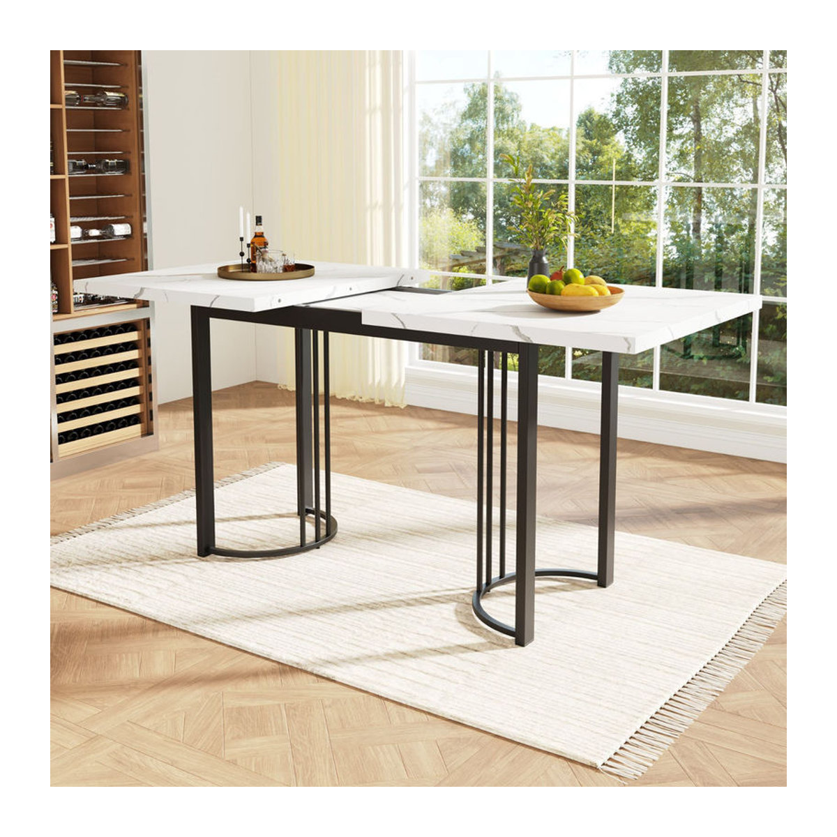 Moderner ausziehbarer Esstisch aus Holzwerkstoff und Metall in Weiß/Schwarz, B: 140-179,5 cm, T: 80 cm, H: 75,5 cm - Bild 2