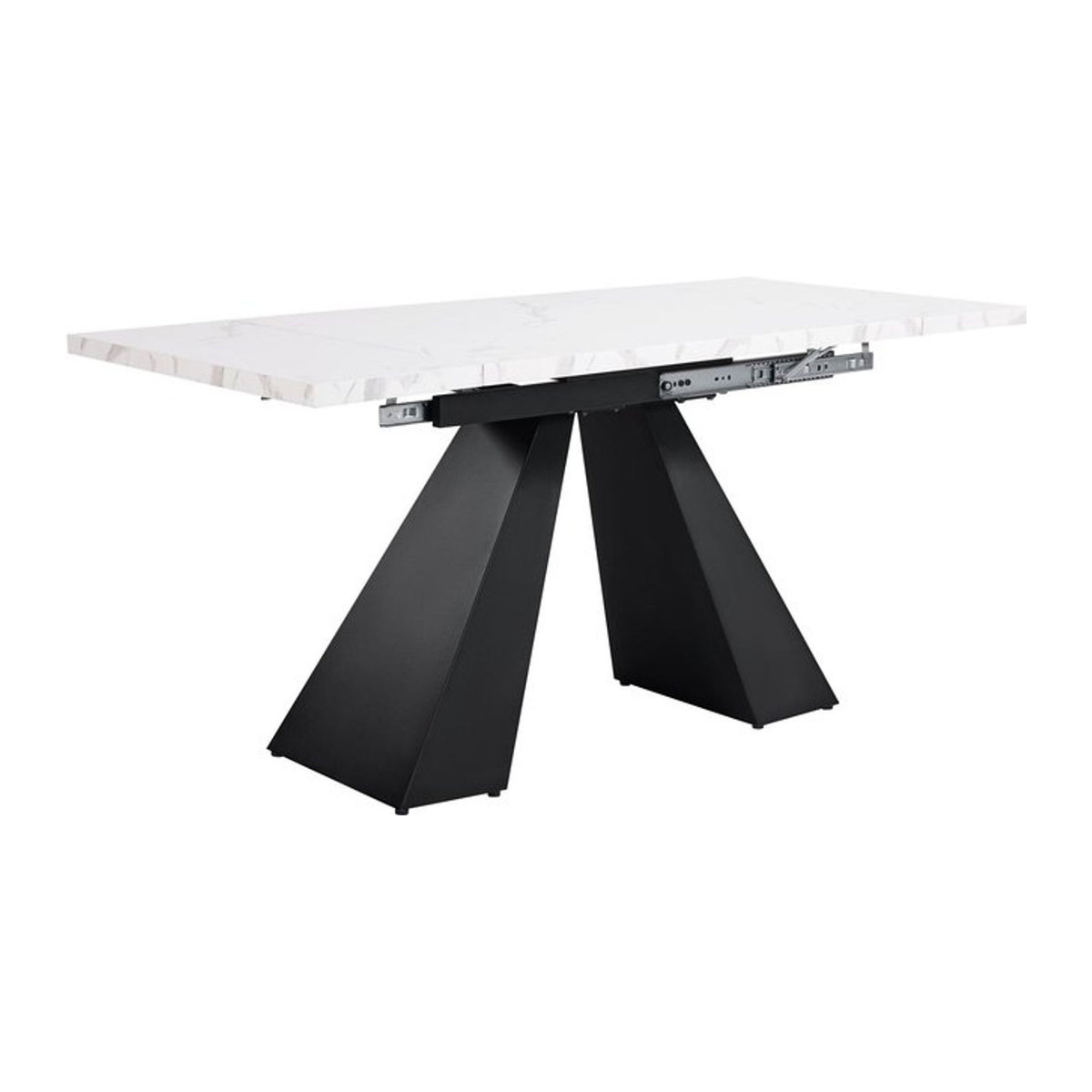 Moderner ausziehbarer Esstisch aus Holzwerkstoff und Metall in Weiß/Schwarz, Rechteckig, B/T/H: 159 x 74 x 77 cm - Bild 1
