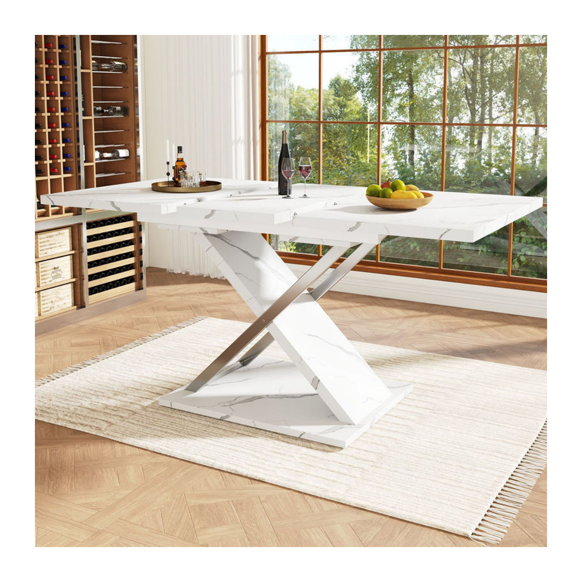 Moderner ausziehbarer Esstisch FC in Weiß mit Metallbeinen und Holzwerkstoff Tischplatte, B/T/H: 118-157 x 75 x 76,4 cm - Bild 2