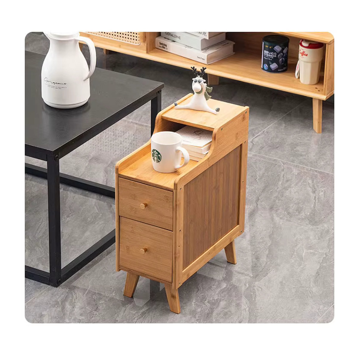 Moderner Bambus-Nachttisch von TUOWEI in Wood Color, schmaler Aufbewahrungsschrank für das Schlafzimmer, Breite: 20 cm - Bild 2
