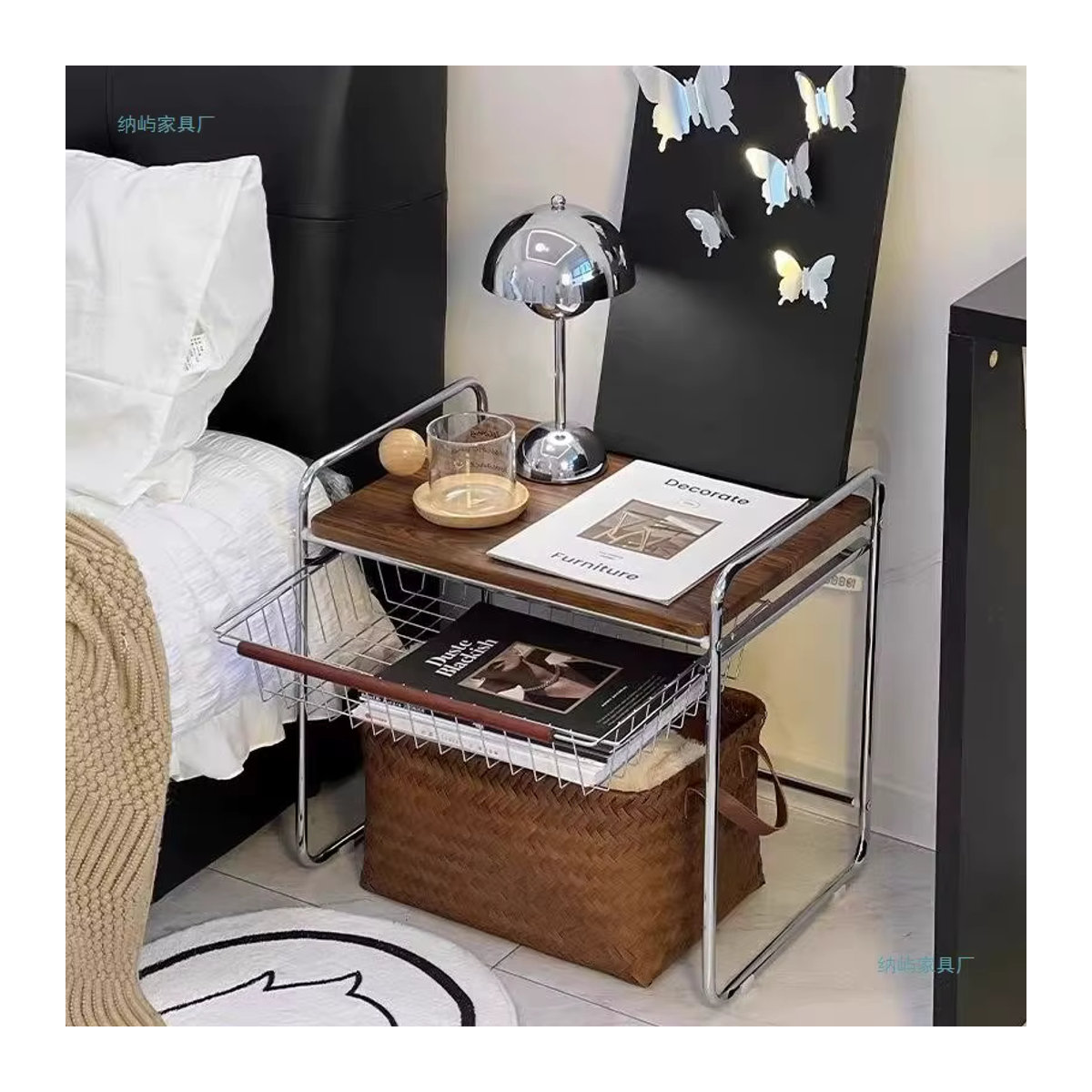 Moderner Beistelltisch LIUSHADUOLA in Creme und Braun mit Metallgestell - Bild 1