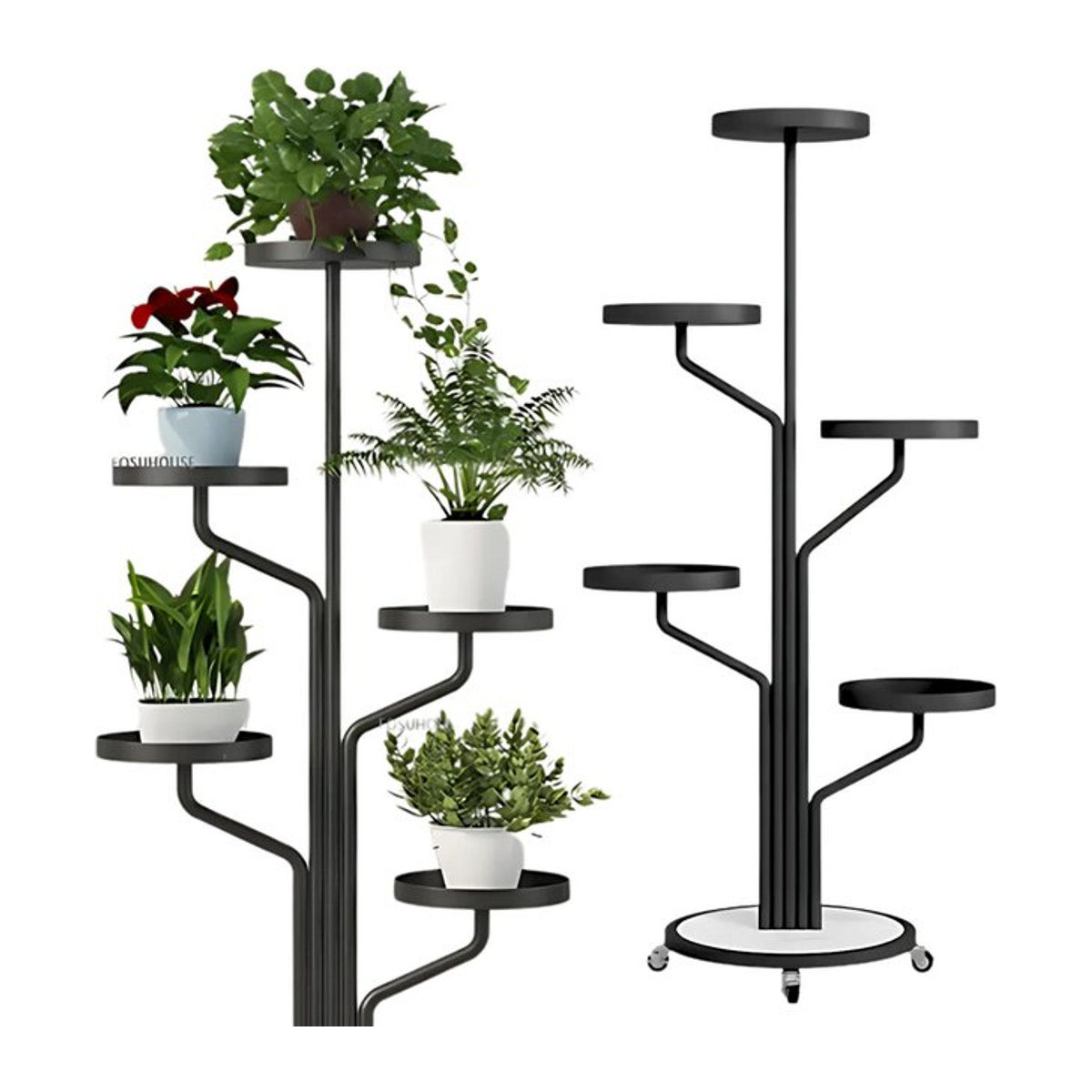 Moderner Blumenständer aus Metall mit Rollen in Schwarz, Höhe: 135 cm - Bild 1