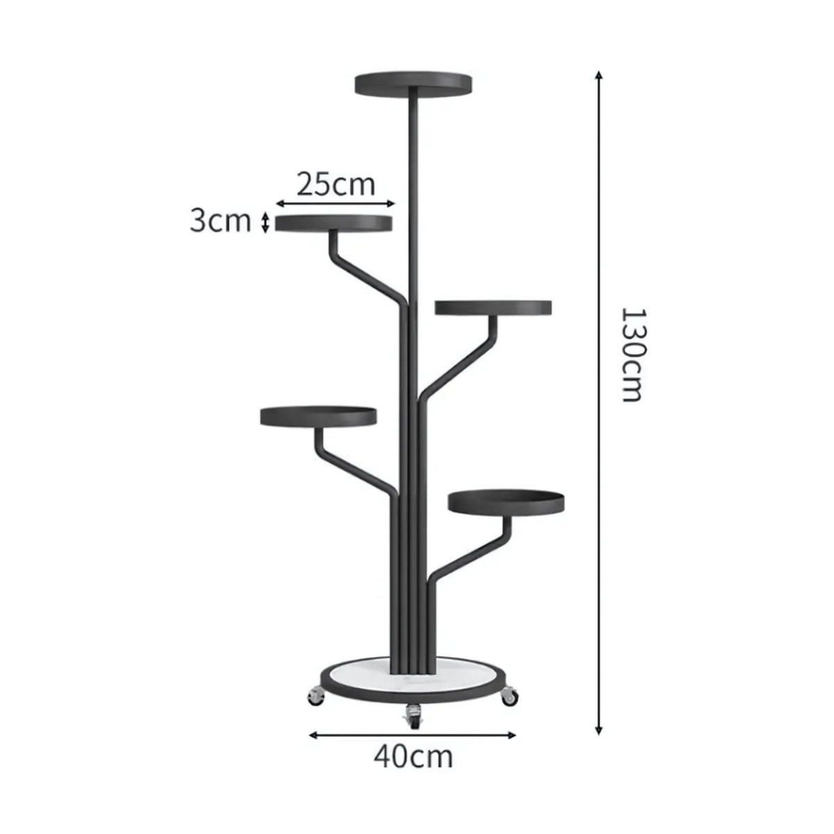 Moderner Blumenständer aus Metall mit Rollen in Schwarz, Höhe: 135 cm - Bild 3