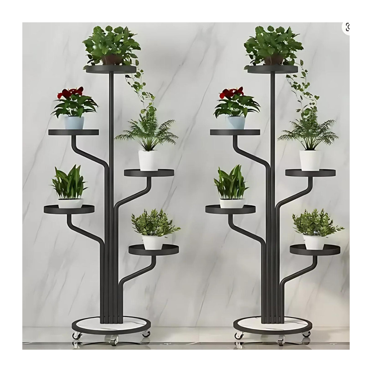 Moderner Blumenständer aus Metall mit Rollen in Schwarz, Höhe: 135 cm - Bild 4