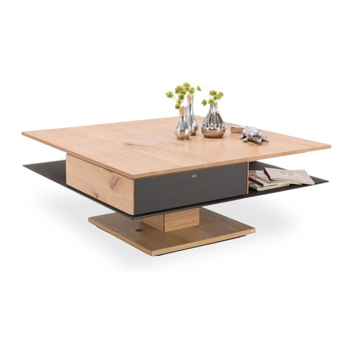 Moderner Couchtisch VOGLAUER VALPIN in Eiche Natur und Anthrazit mit Glas, B/T/H: 90 x 38 x 38 cm - Bild 1