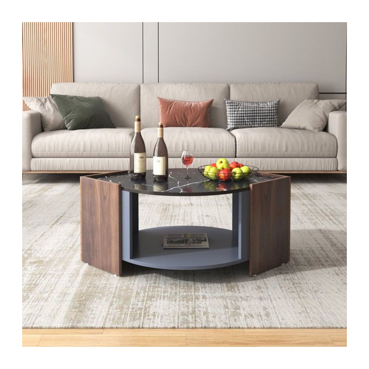 Moderner Couchtisch von GL Store aus schwarzem Marmor und Holz, rechteckig, B/T/H: 96,5 x 63 x 40 cm - Bild 1