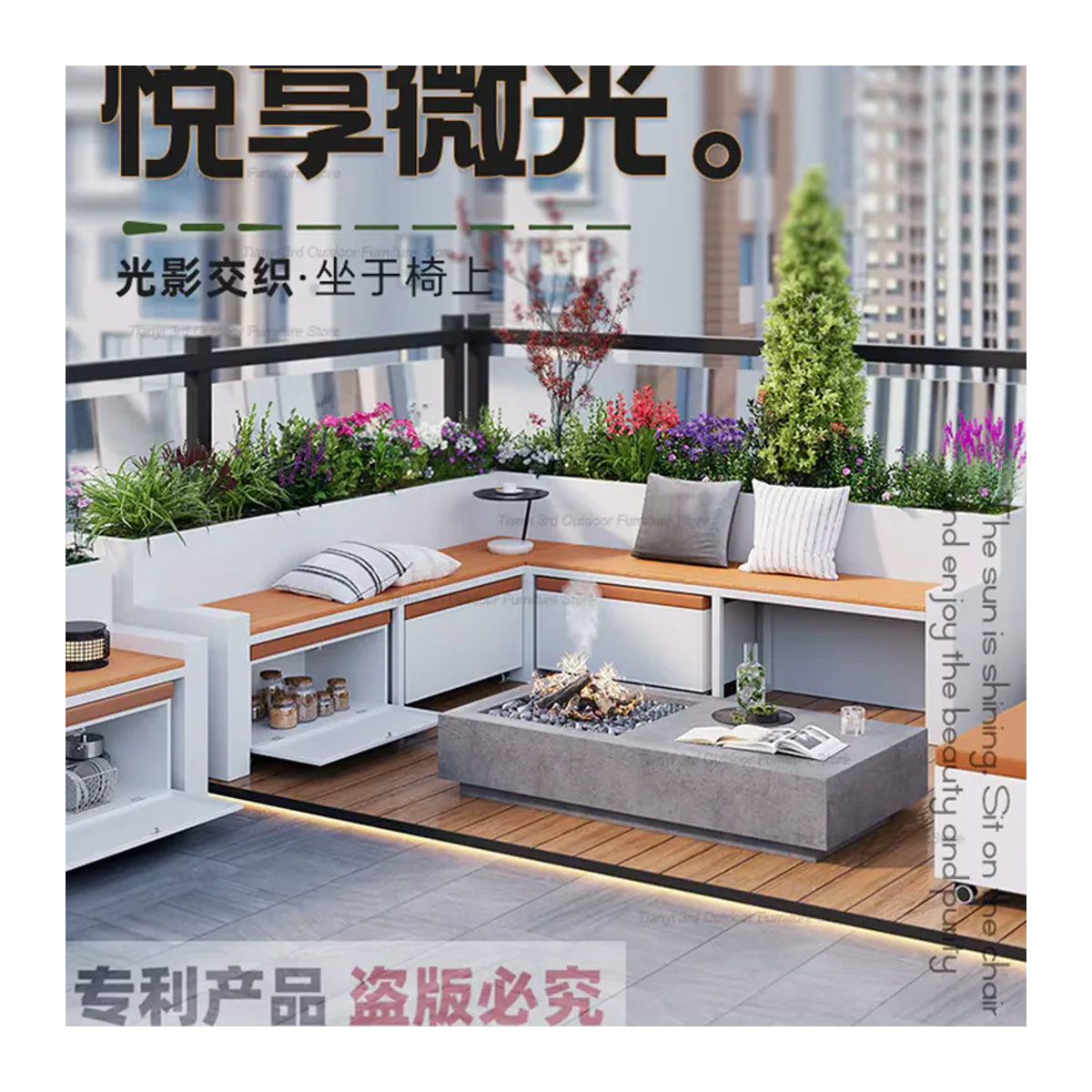 Moderner Designer-Pflanzkübel mit Sitzfläche und Schrank von FYSS in Weiß, B/T/H: 50 x 40 x 40 cm - Bild 3