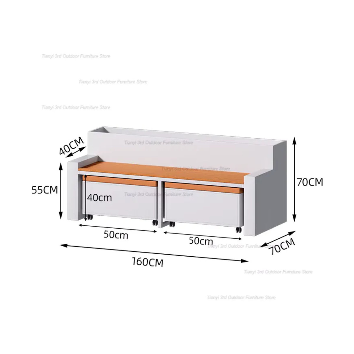 Moderner Designer-Pflanzkübel mit Sitzfläche und Schrank von FYSS in Weiß, B/T/H: 50 x 40 x 40 cm - Bild 5