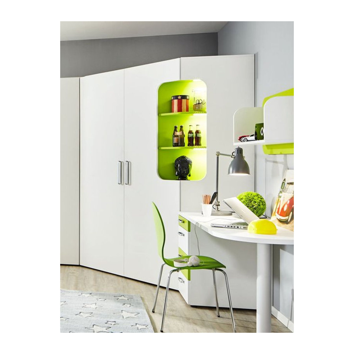 Moderner Eckleiderschrank RUDOLF MAX-I von Möbel Rudolf in Weiß und Grün mit Drehtüren, B/T/H: 150 x 128 x 210 cm - Bild 1