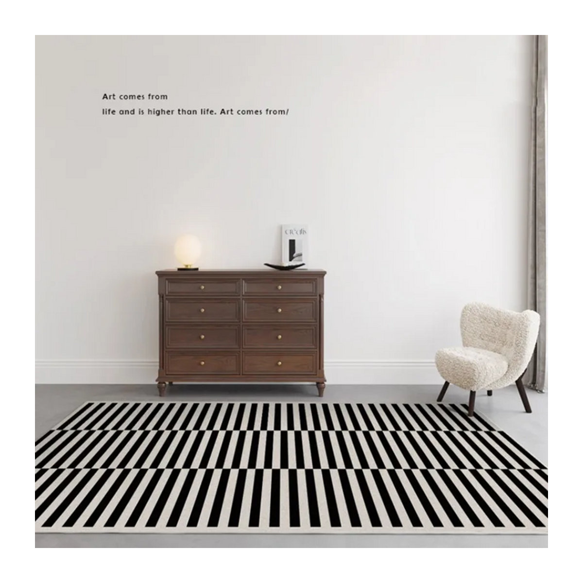Moderner geometrischer Teppich in Schwarz-Weiß, flauschig und rutschfest für Wohnzimmer, Badezimmer oder Eingangsbereich - Bild 1