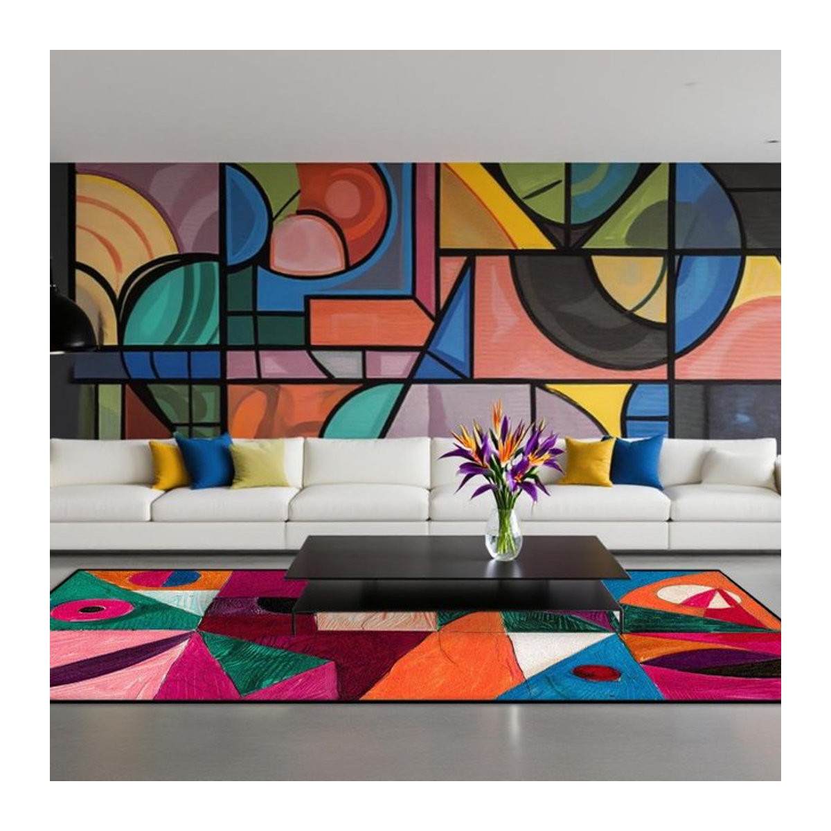 Moderner geometrischer Teppich mit abstraktem nordischem Design in Multicolor, rutschfest, B/B/H: 90 x 60 cm - Bild 1