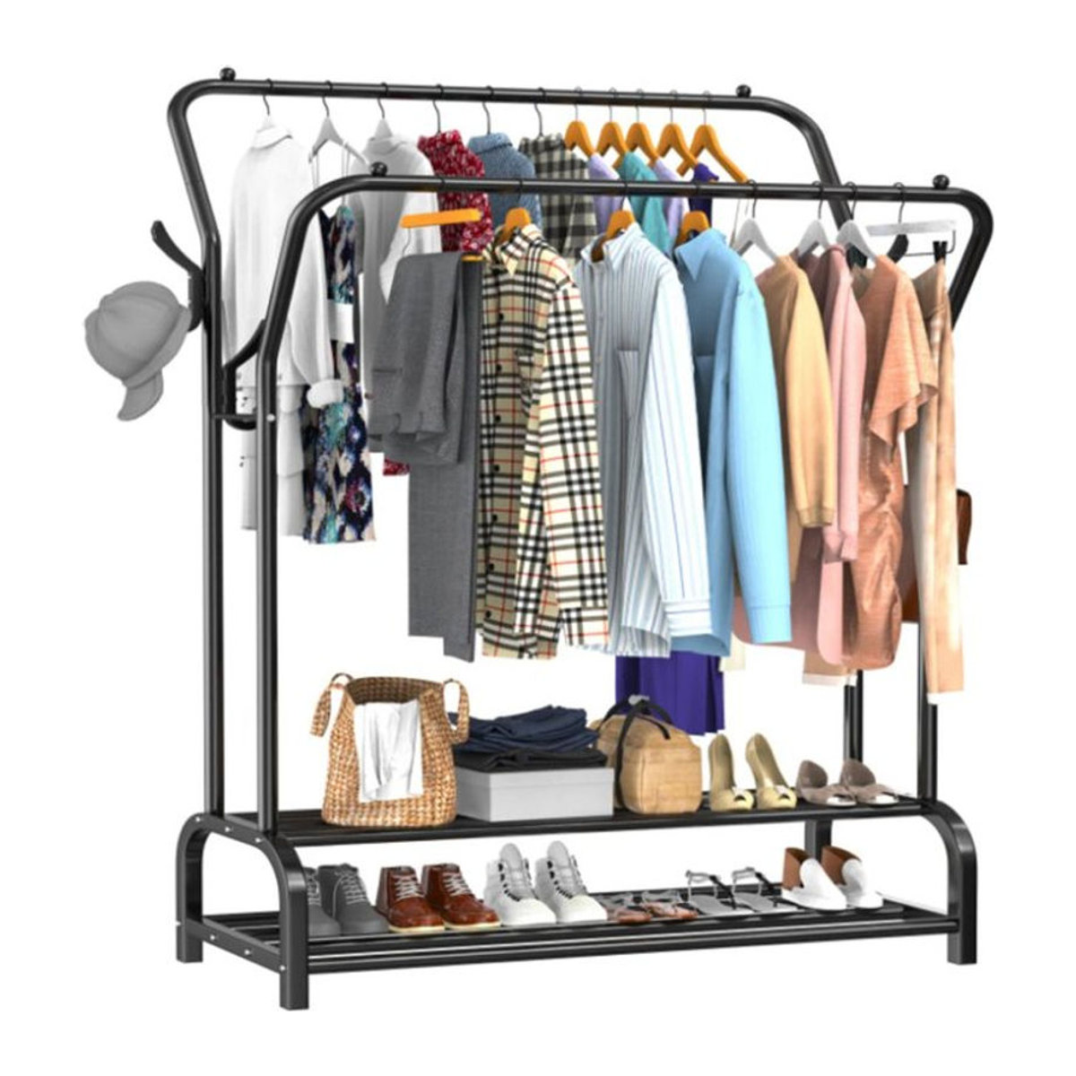 Moderner Kleiderschrank im Industrial Design mit Doppelregal in Schwarz - Bild 1