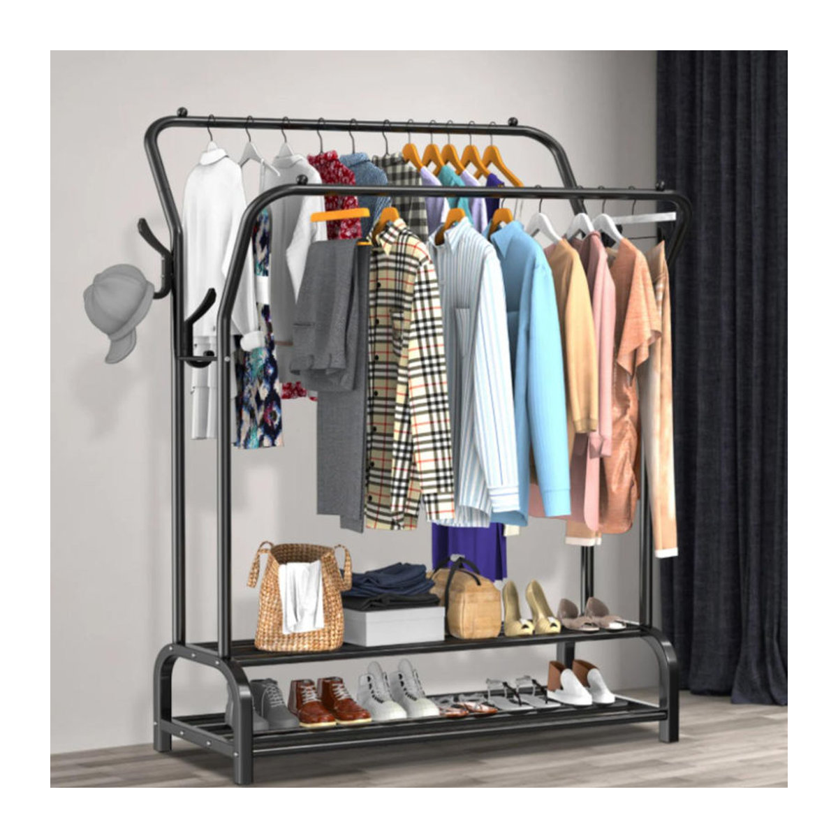 Moderner Kleiderschrank im Industrial Design mit Doppelregal in Schwarz - Bild 4