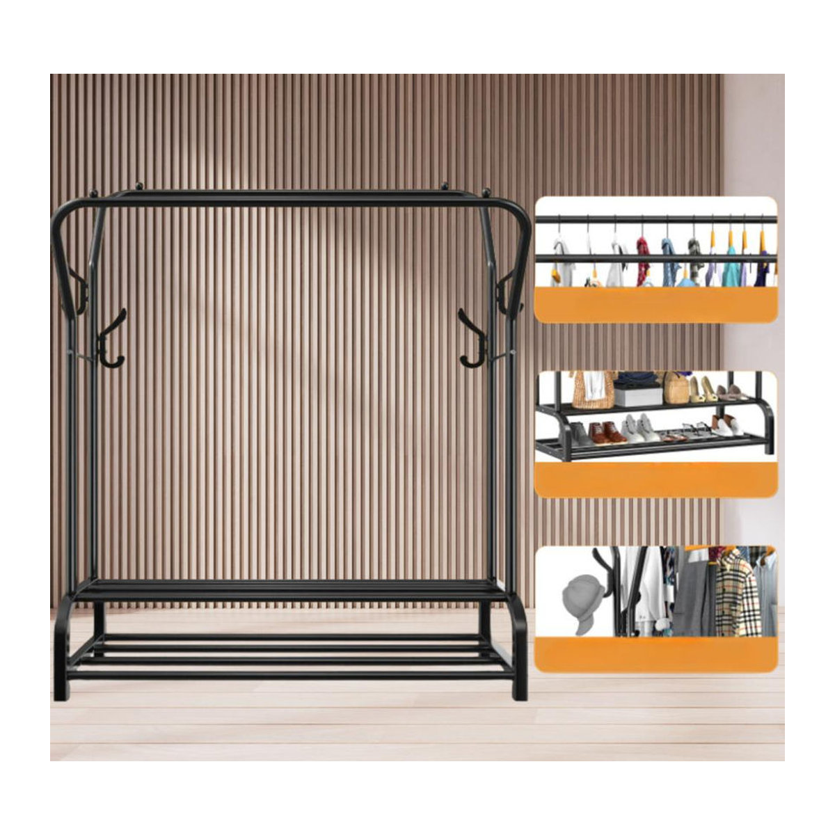 Moderner Kleiderschrank im Industrial Design mit Doppelregal in Schwarz - Bild 6