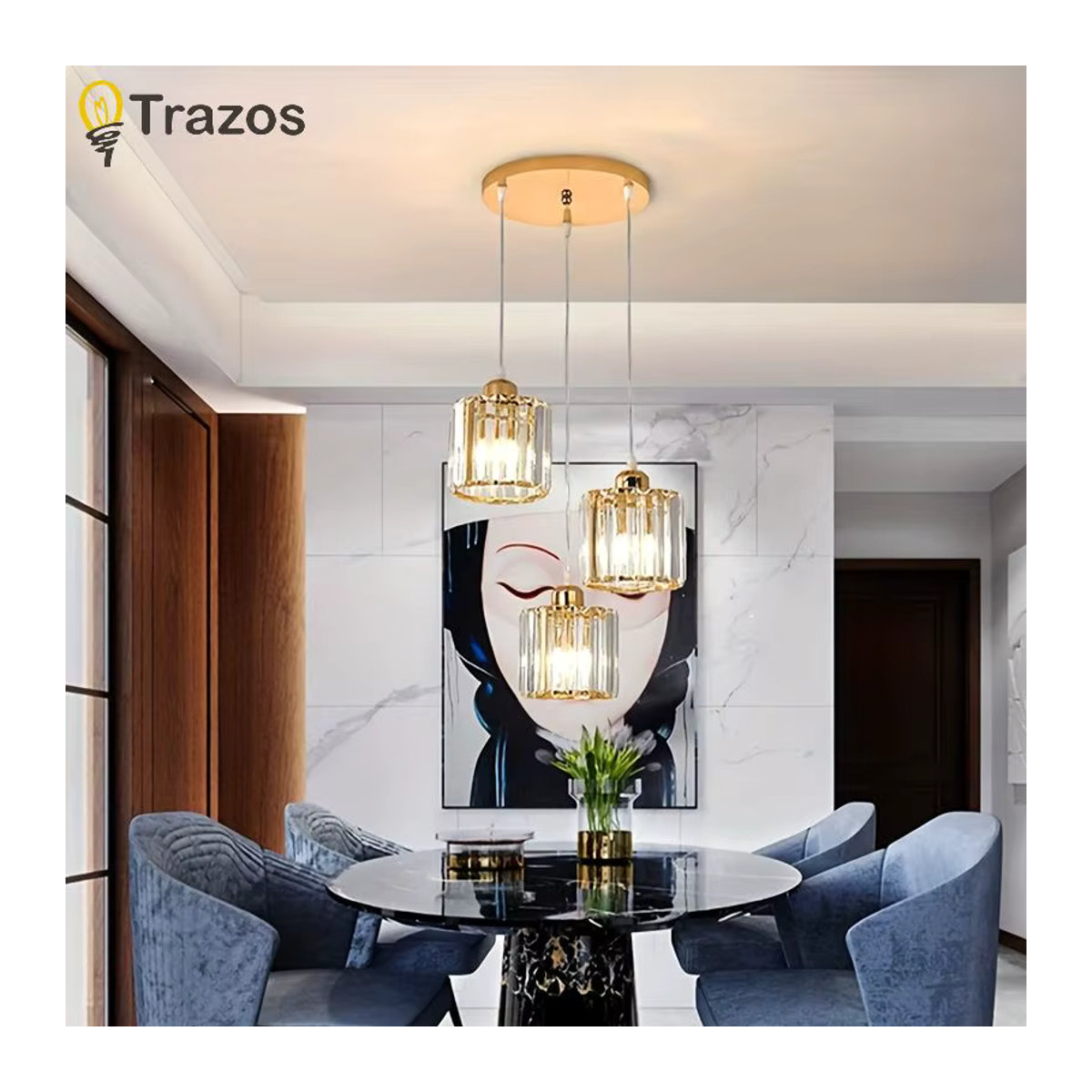 Moderner Kristall-Kronleuchter von TRAZOS in Gold mit Glas-Elementen für dein Esszimmer - Bild 2