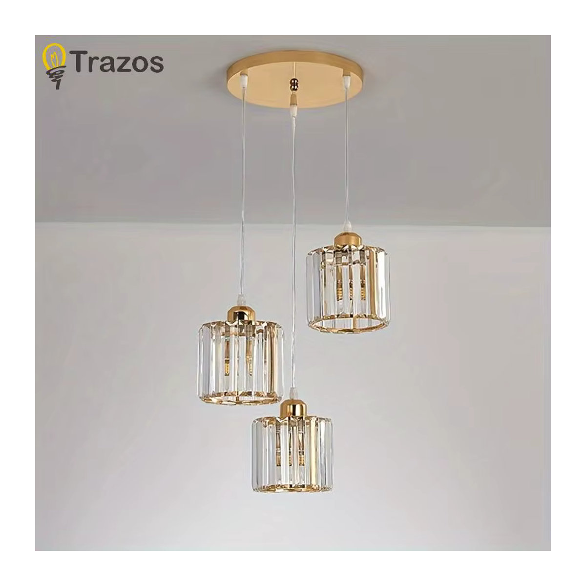 Moderner Kristall-Kronleuchter von TRAZOS in Gold mit Glas-Elementen für dein Esszimmer - Bild 3