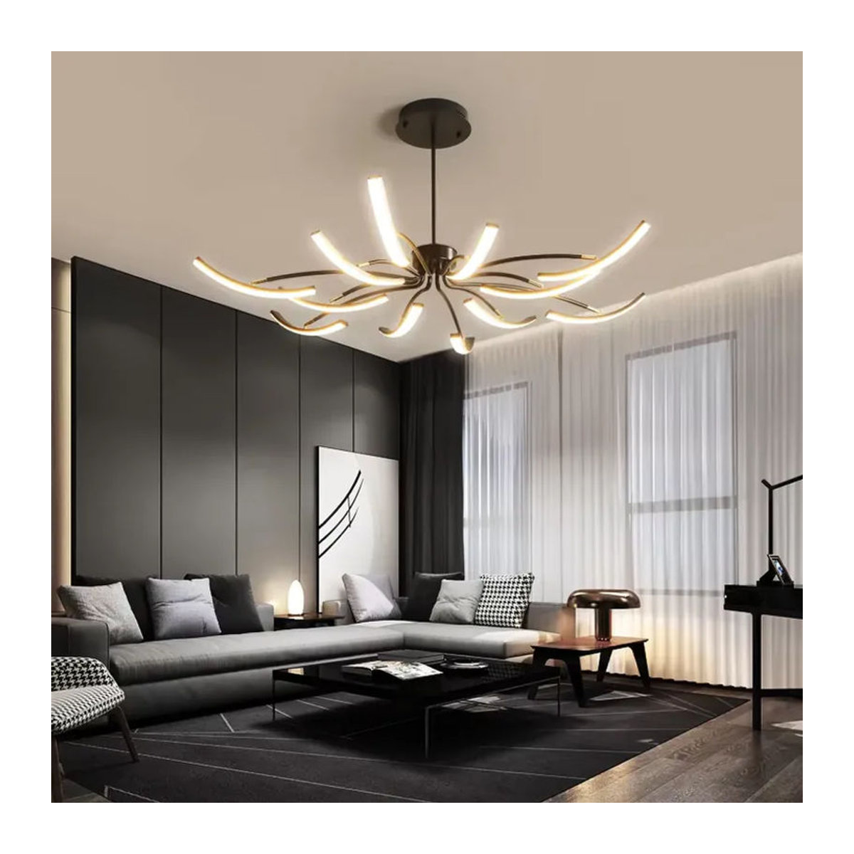 Moderner Kronleuchter SaloEElaitte in Schwarz für Wohnzimmer, Schlafzimmer und Küche - Bild 2