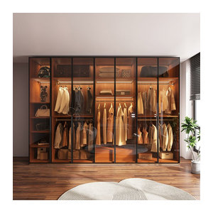Moderner L-förmiger Eckgarderobenschrank MLG aus Glas mit Schwebetüren in Braun, H x B x T: 200 x 40 x 20 cm