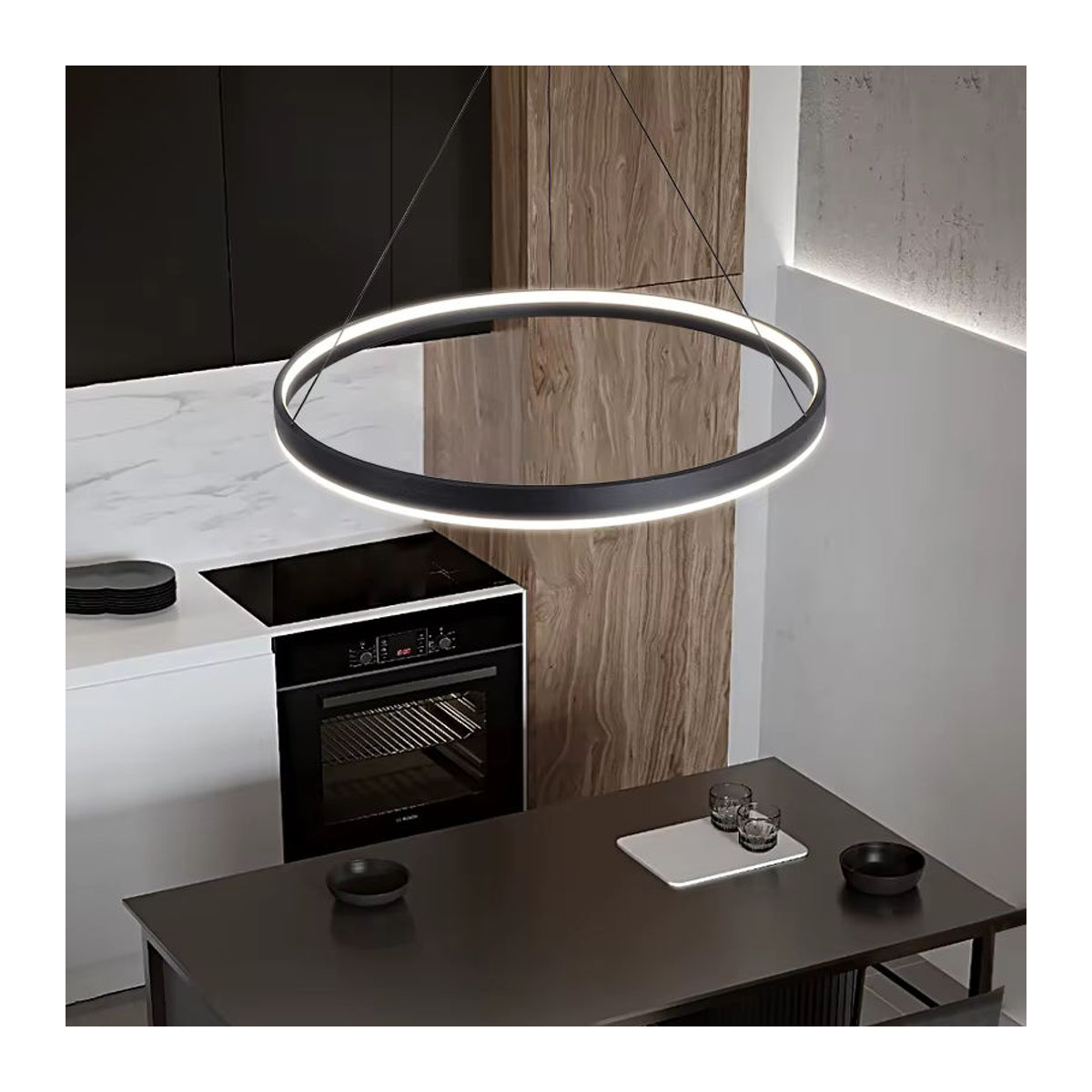 Moderner LED Kronleuchter TONDI aus Aluminium für Wohnzimmer Esszimmer und Schlafzimmer in Schwarz oder Weiß - Bild 1