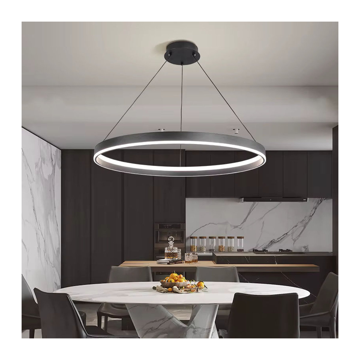 Moderner LED Kronleuchter TONDI aus Aluminium für Wohnzimmer Esszimmer und Schlafzimmer in Schwarz oder Weiß - Bild 3