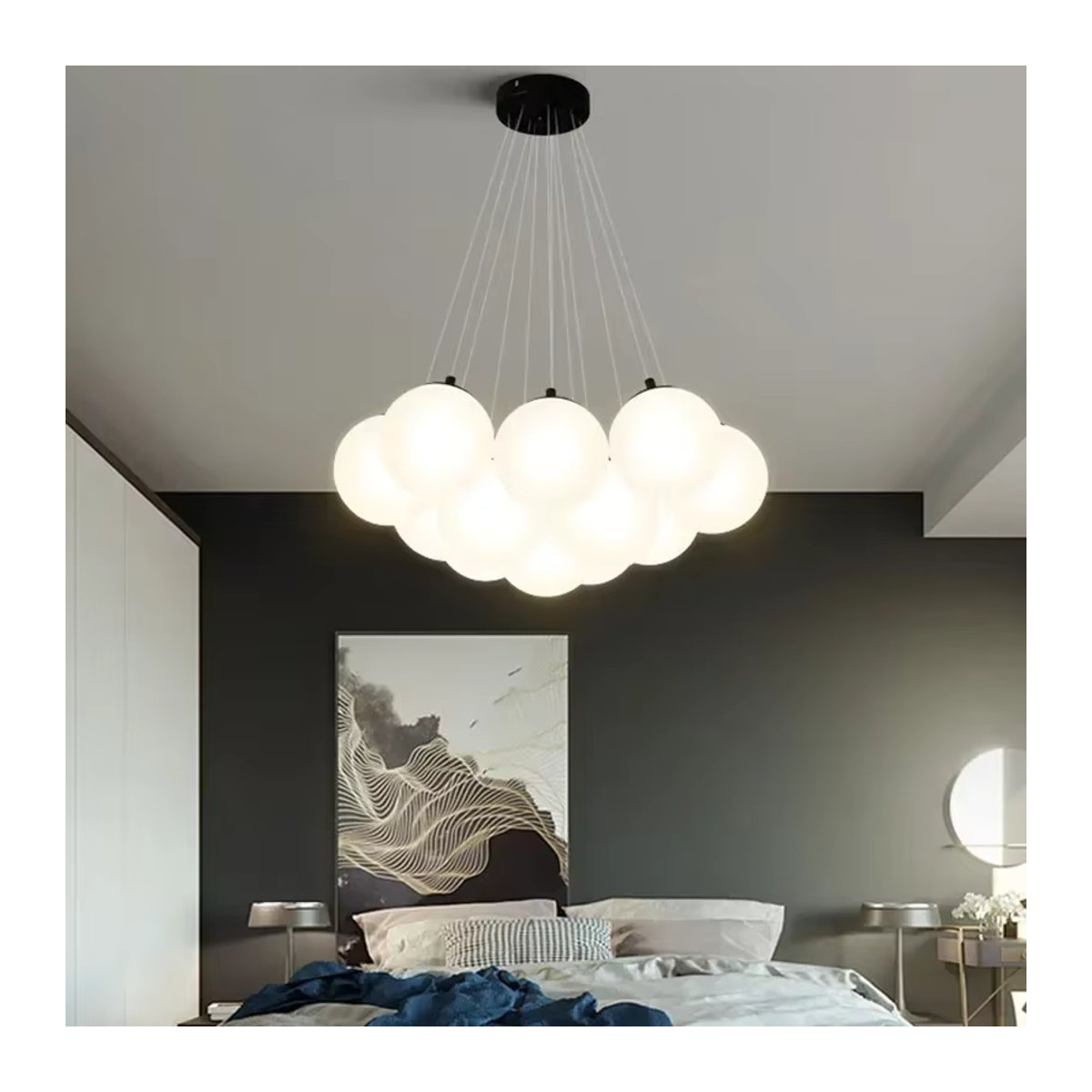 Moderner LED Kronleuchter von JIANKEXING mit weißem Glas-Kugelschirm und E27 Fassung - Bild 3