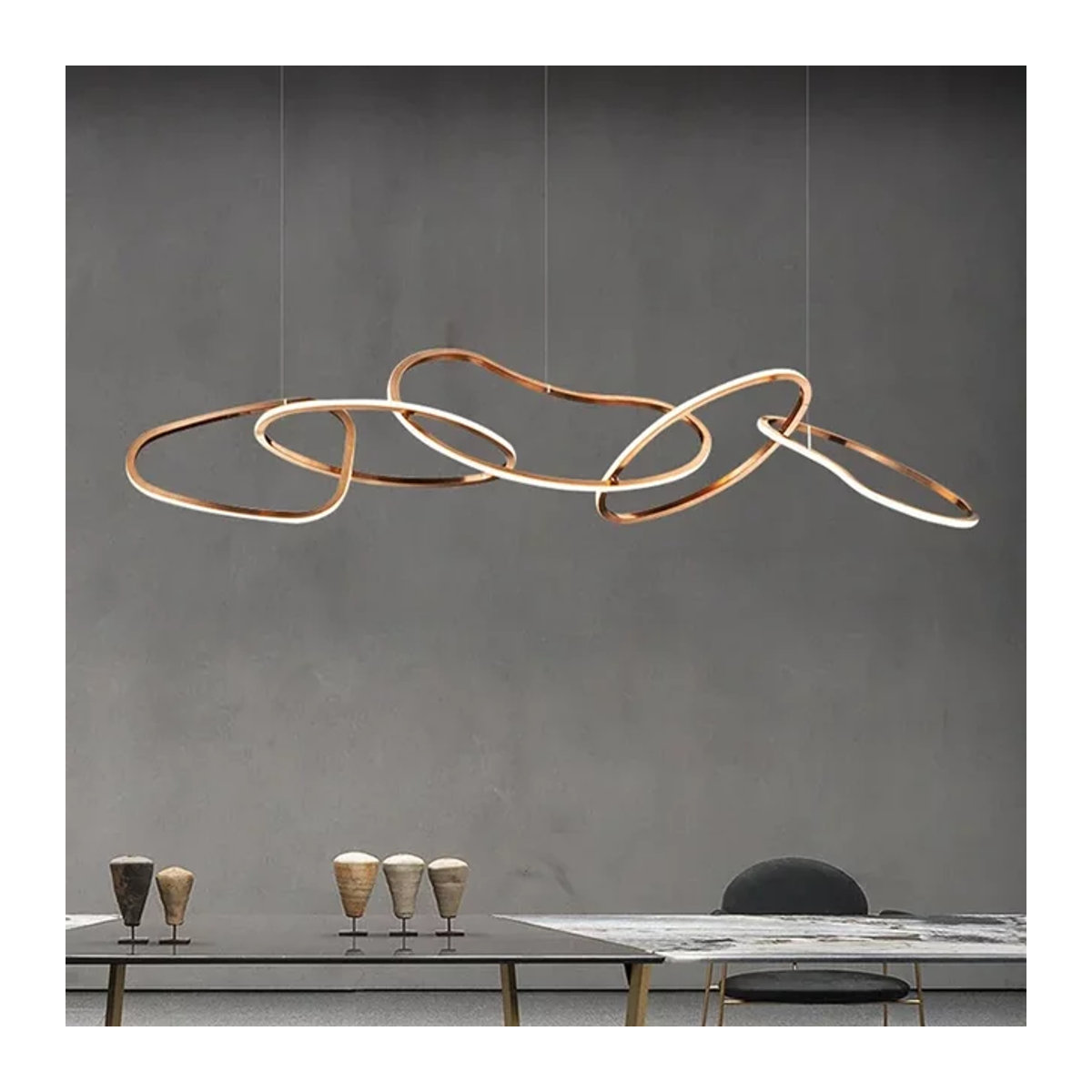 Moderner LED Kronleuchter xiuxiu in Rose Gold aus Metall mit Ring-Design - Bild 1