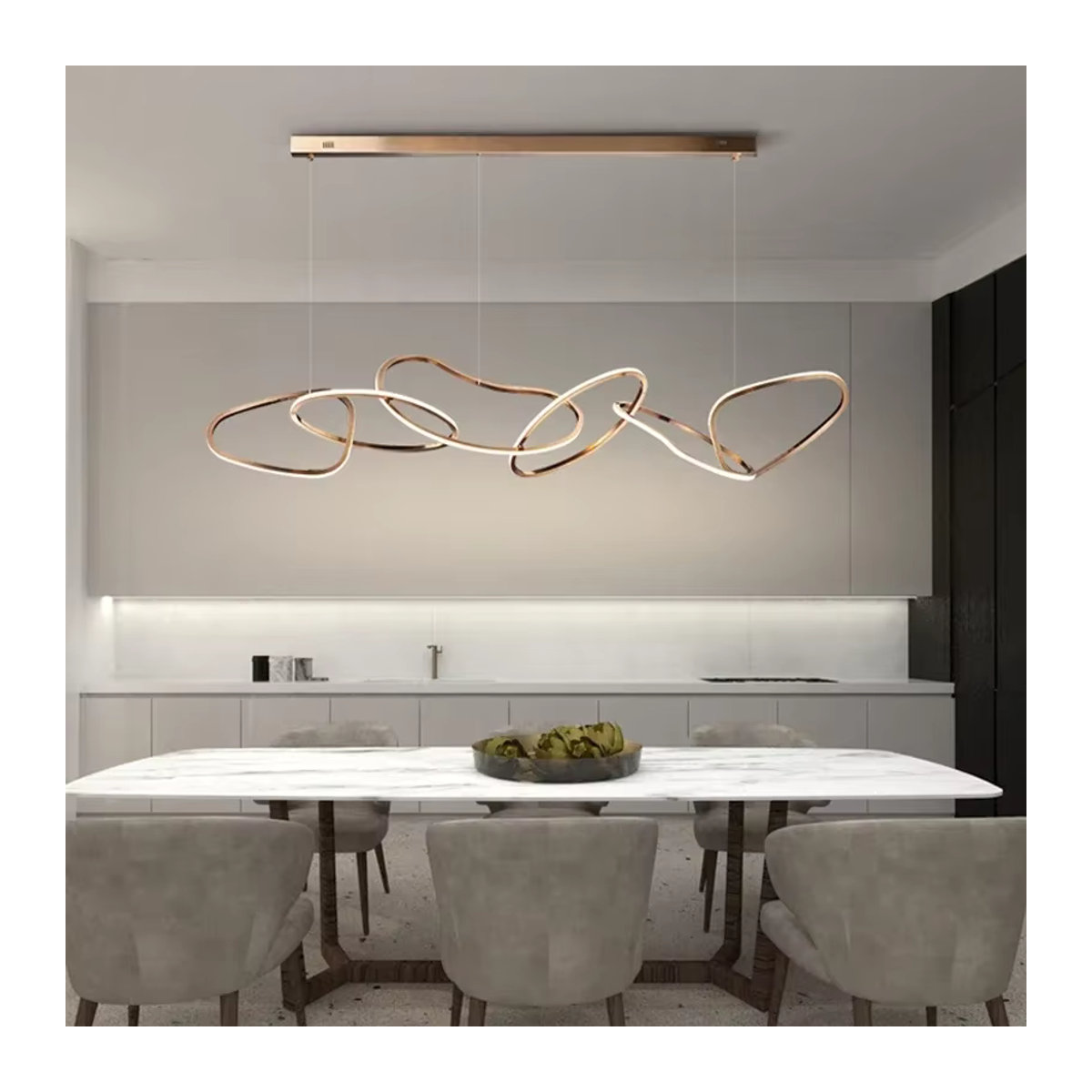 Moderner LED Kronleuchter xiuxiu in Rose Gold aus Metall mit Ring-Design - Bild 2