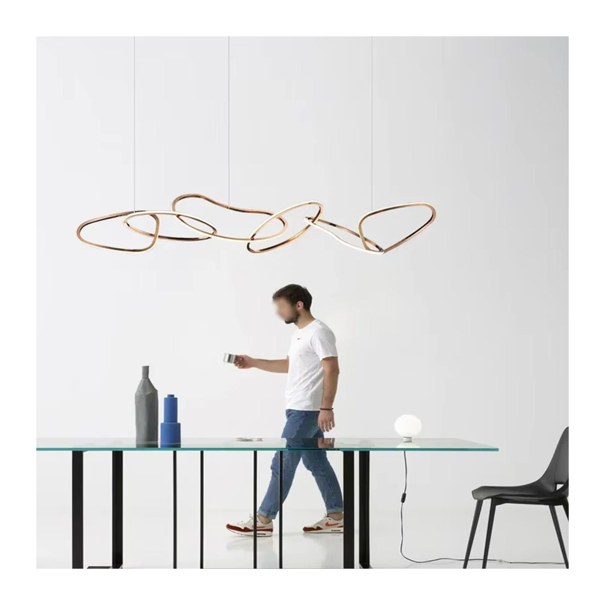 Moderner LED Kronleuchter xiuxiu in Rose Gold aus Metall mit Ring-Design - Bild 4