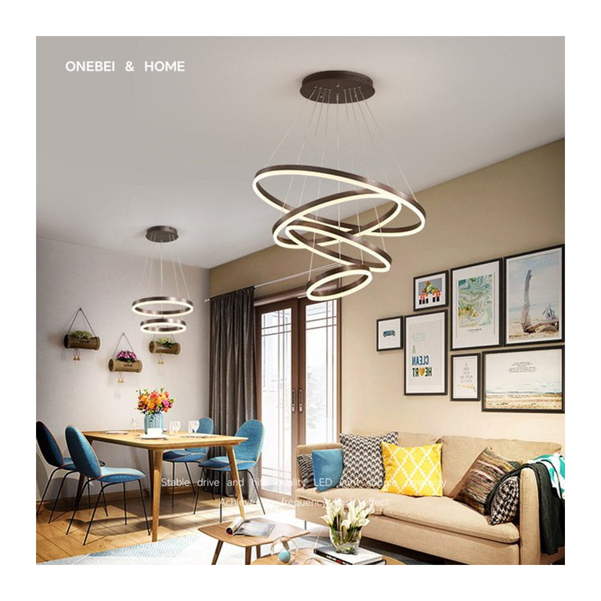 Moderner LED-Ring Pendelleuchte von ONEBEI in Schwarz - Bild 1