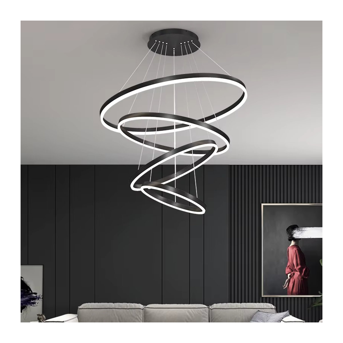 Moderner LED-Ring Pendelleuchte von ONEBEI in Schwarz - Bild 2