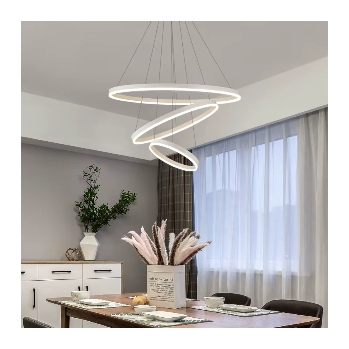 Moderner LED-Ring Pendelleuchte von ONEBEI in Schwarz - Bild 3
