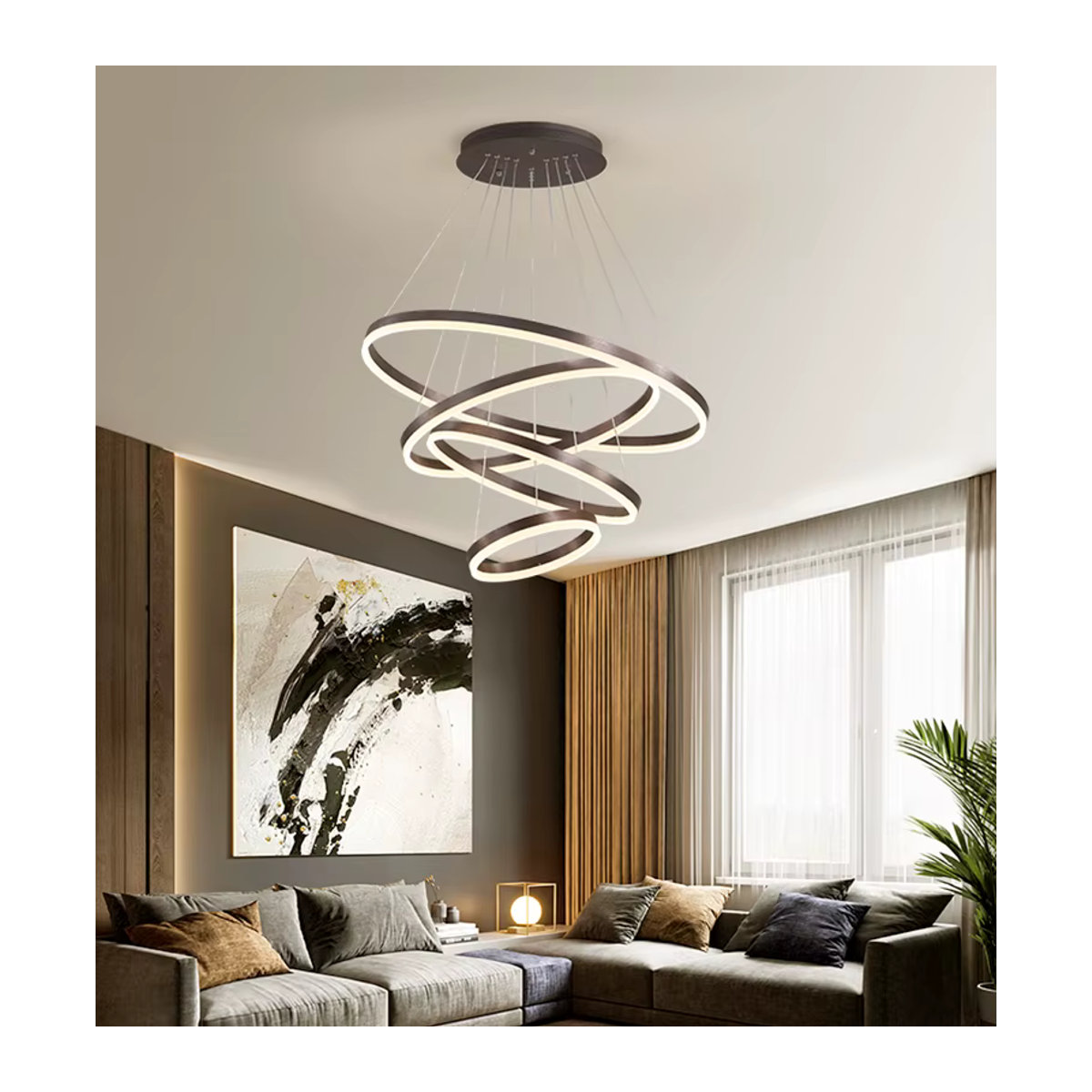 Moderner LED-Ring Pendelleuchte von ONEBEI in Schwarz - Bild 4