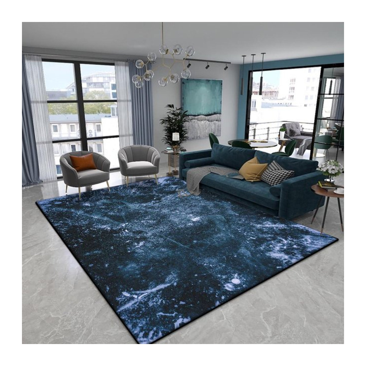 Moderner Luxus Marmor Teppich Rutschfest und Waschbar für Wohnzimmer und Schlafzimmer B/T: 200 x 300 cm sowie 60 x 90 cm - Bild 1