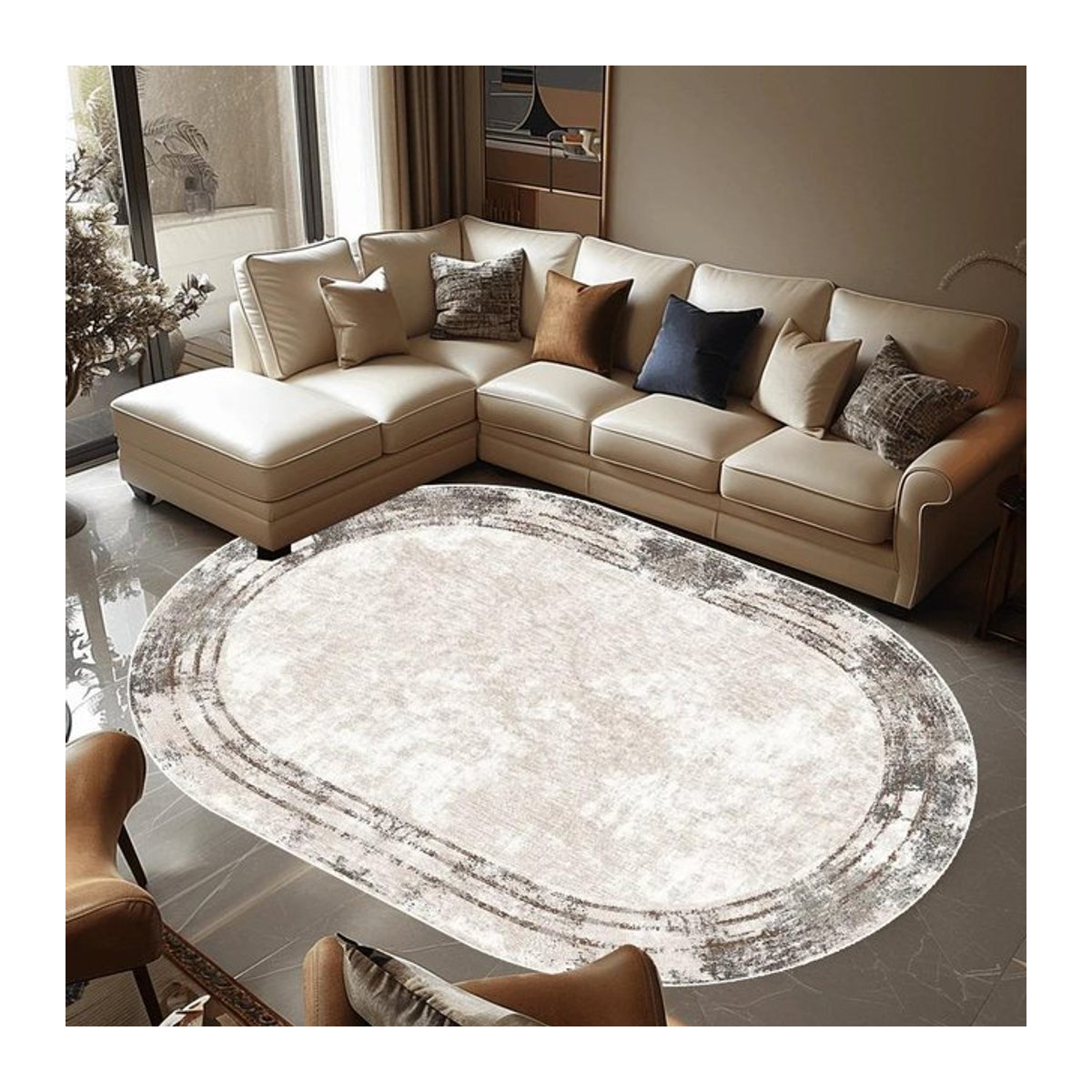 Moderner ovaler Druckteppich für Wohnzimmer und Schlafzimmer, rutschfest und waschbar, B/T: 250 x 180 cm - Bild 1