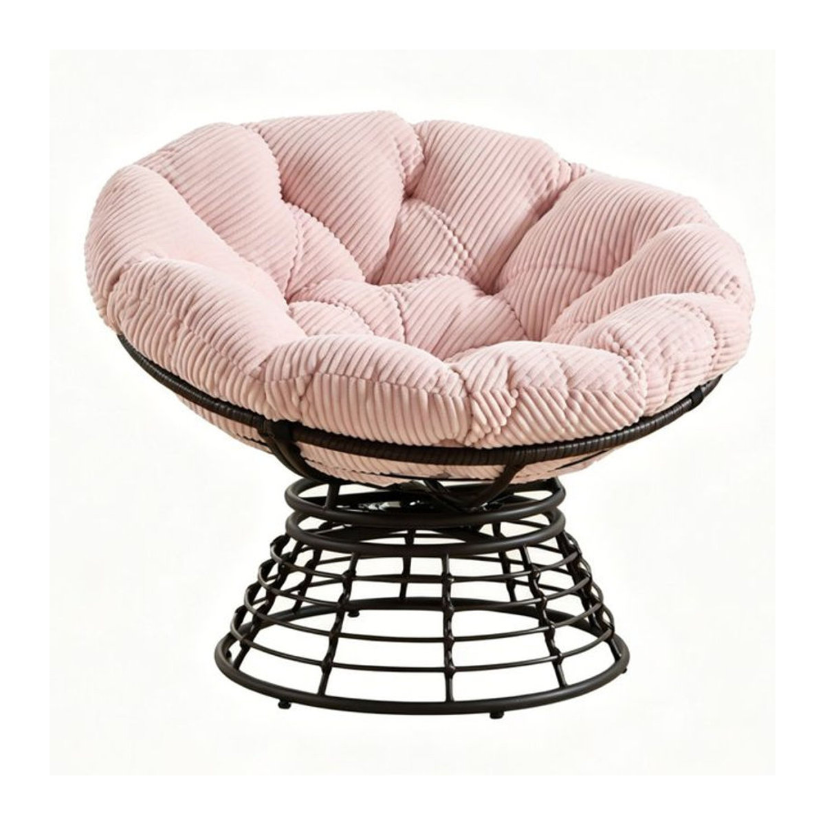 Moderner Papasan-Loungesessel mit 360 Grad Drehbarkeit aus Cordstoff und Stahlrahmen, Rosa, B/T/H: 92 x 92 x 67 cm - Bild 1