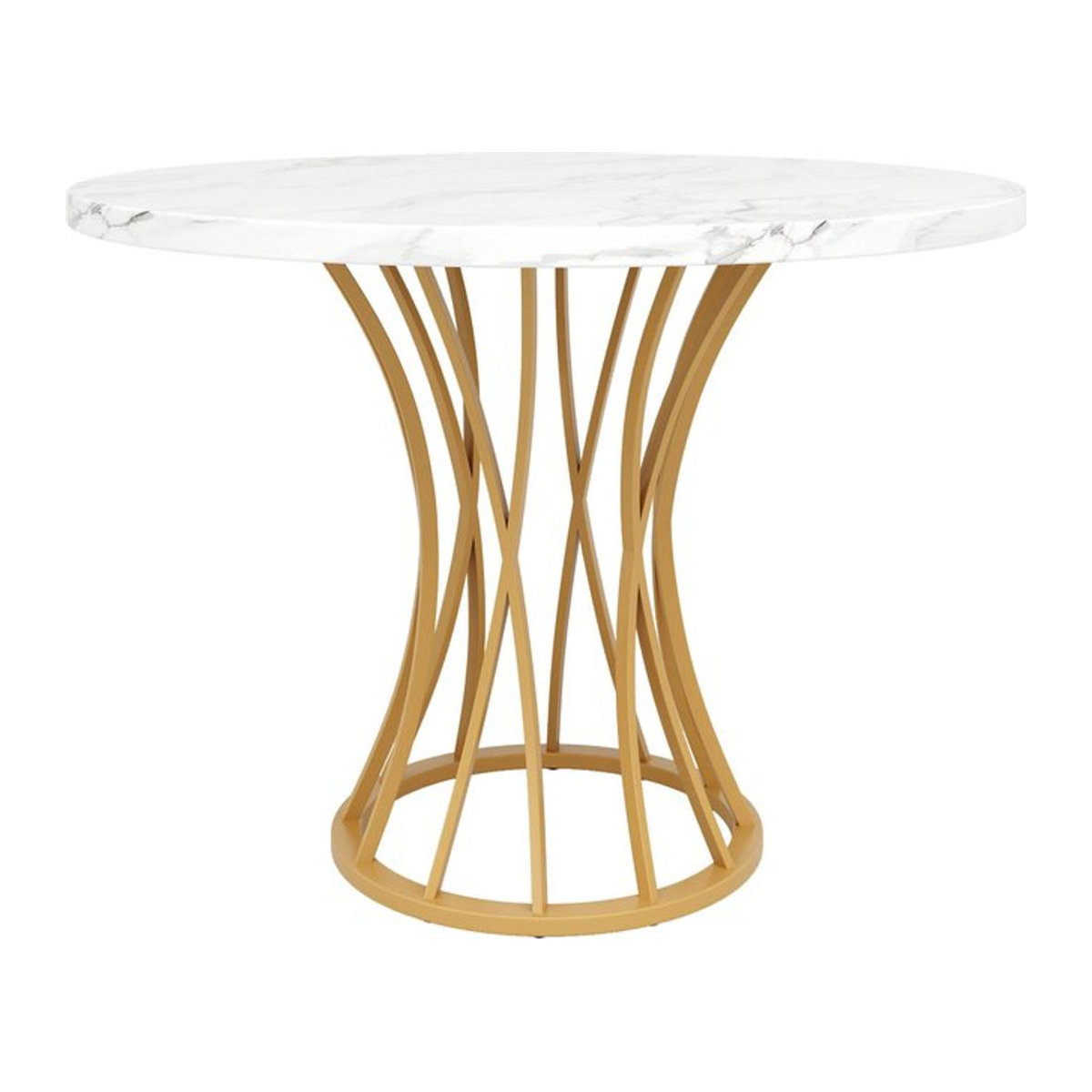 Moderner runder Esstisch FC aus Holzwerkstoff und Metall in Weiß und Gold, B/T/H: 80 x 80 x 76 cm - Bild 1