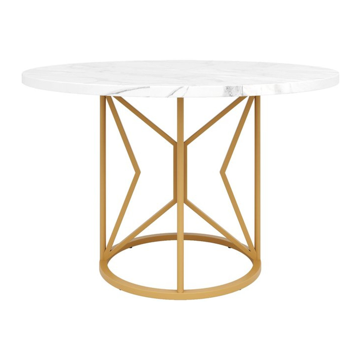 Moderner runder Esstisch FC aus MDF und Metall in Weiß und Gold, Durchmesser: 100 cm, Höhe: 76 cm - Bild 1