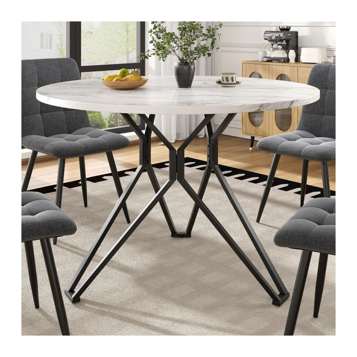 Moderner runder Esstisch FC für 4 Personen aus Holzwerkstoff und Metall, Durchmesser: 100 cm, Höhe: 76 cm, Schwarz/Weiß - Bild 2