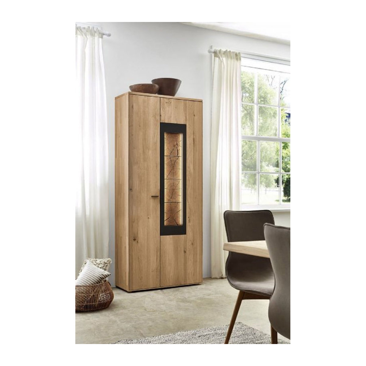 Moderner Schrank Cortona von Witlake aus Eiche Natur Massivholz mit Drehtüren und Metall-Elementen in Braun - Bild 1