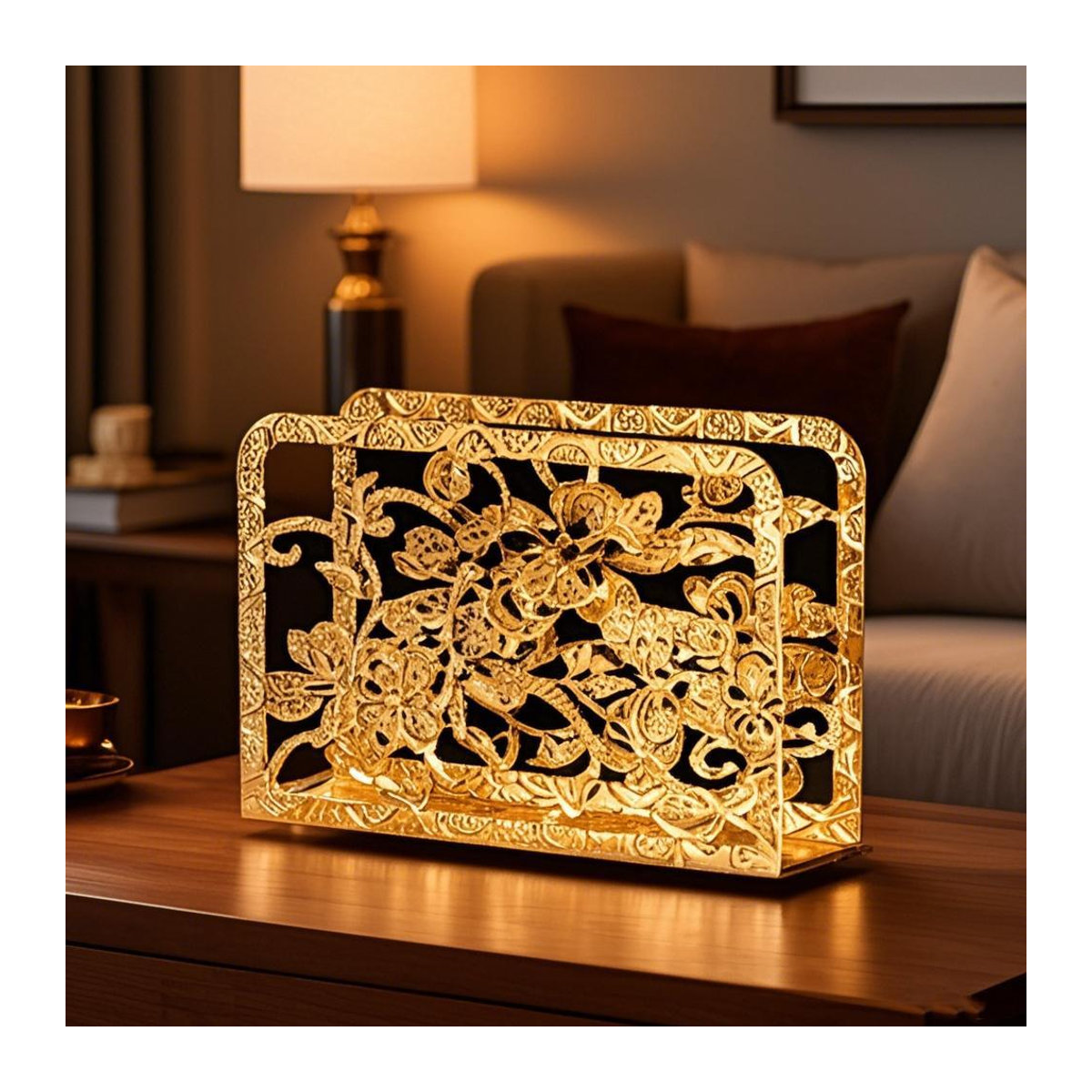 Moderner Serviettenhalter aus Schmiedeeisen von SZ-Damai in Gold mit floralem Design für die Küche oder den Esstisch - Bild 2