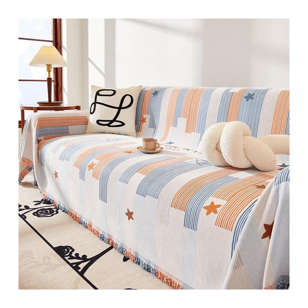 Moderner Sofabezug mit Stern-Quaste für 1- bis 4-Sitzer, weich und universell für alle Jahreszeiten, Breite: 180 cm, Tiefe: 130 cm - Bild 1